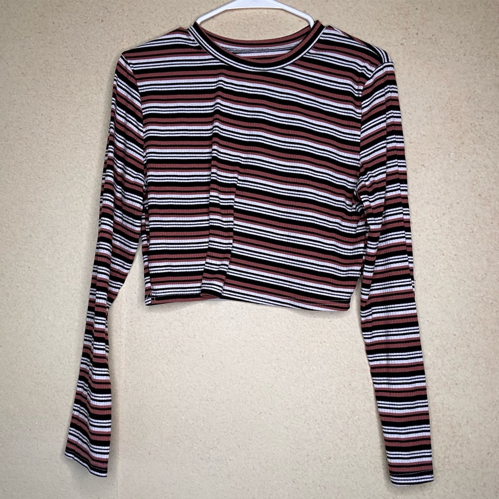 Red Striped Long Sleeve Crop Top